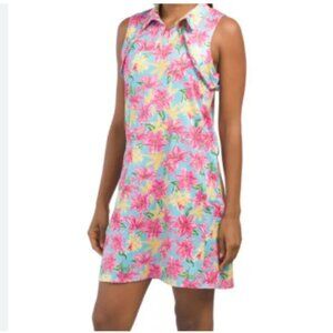 Gottex Dress Women's Small Aqua Flowers UPF‎ 50 Cara Ruffle Golf/Tennis/Pool